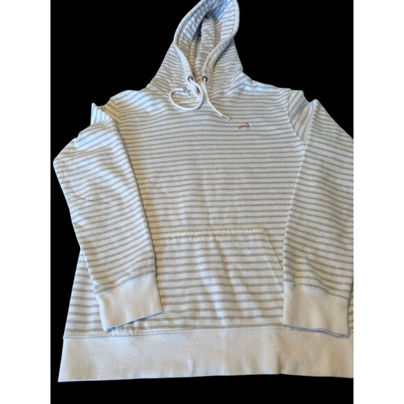 Ladies Cuffys Cape Cod Striped Hoodie M White & Gray Cotton Blend Long Sleeve - Picture 6 of 7